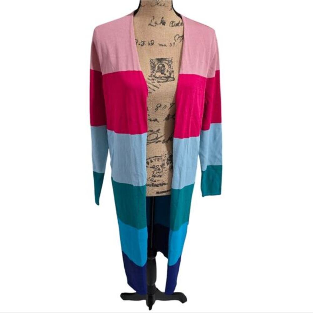 NY‎ & Co Colorful Striped Women's Duster Length Cardigan Sweater Size Medium